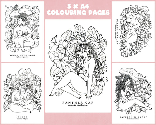 Breastfeeding Mushroom Babes Digital Coloring Pages